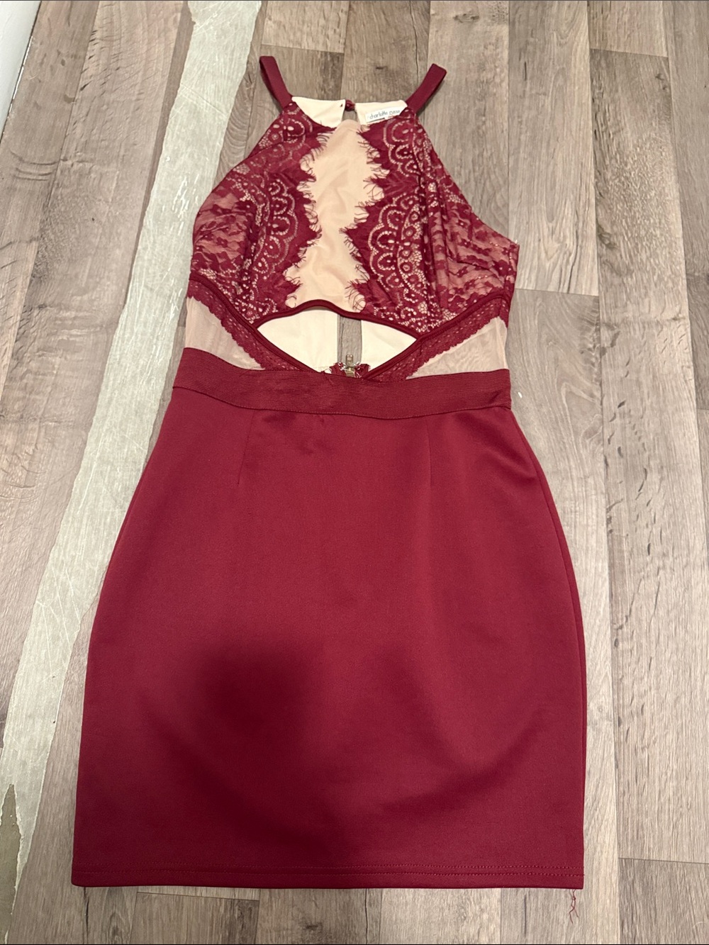 Charlotte Russe Burgundy Lace Halter Mini Dress